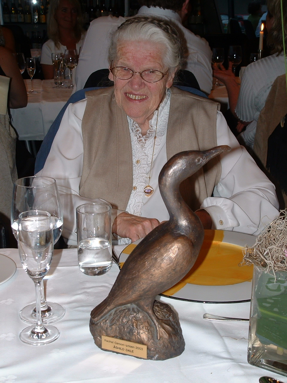 Sculptor Irma Bruun Hodne with the 'Cormorant' (2003)